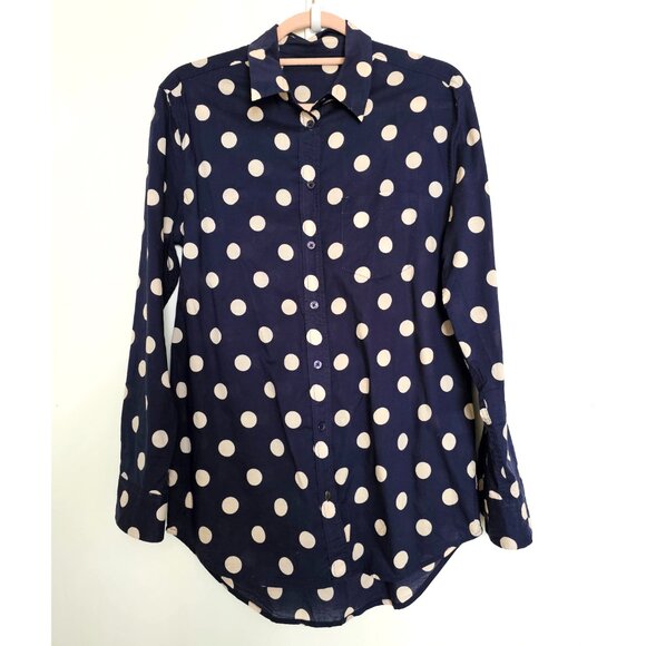 Gap New Tailored Print Shirt 100% Cotton Navy Polka Dot High-Low Button Up M - Picture 2 of 9